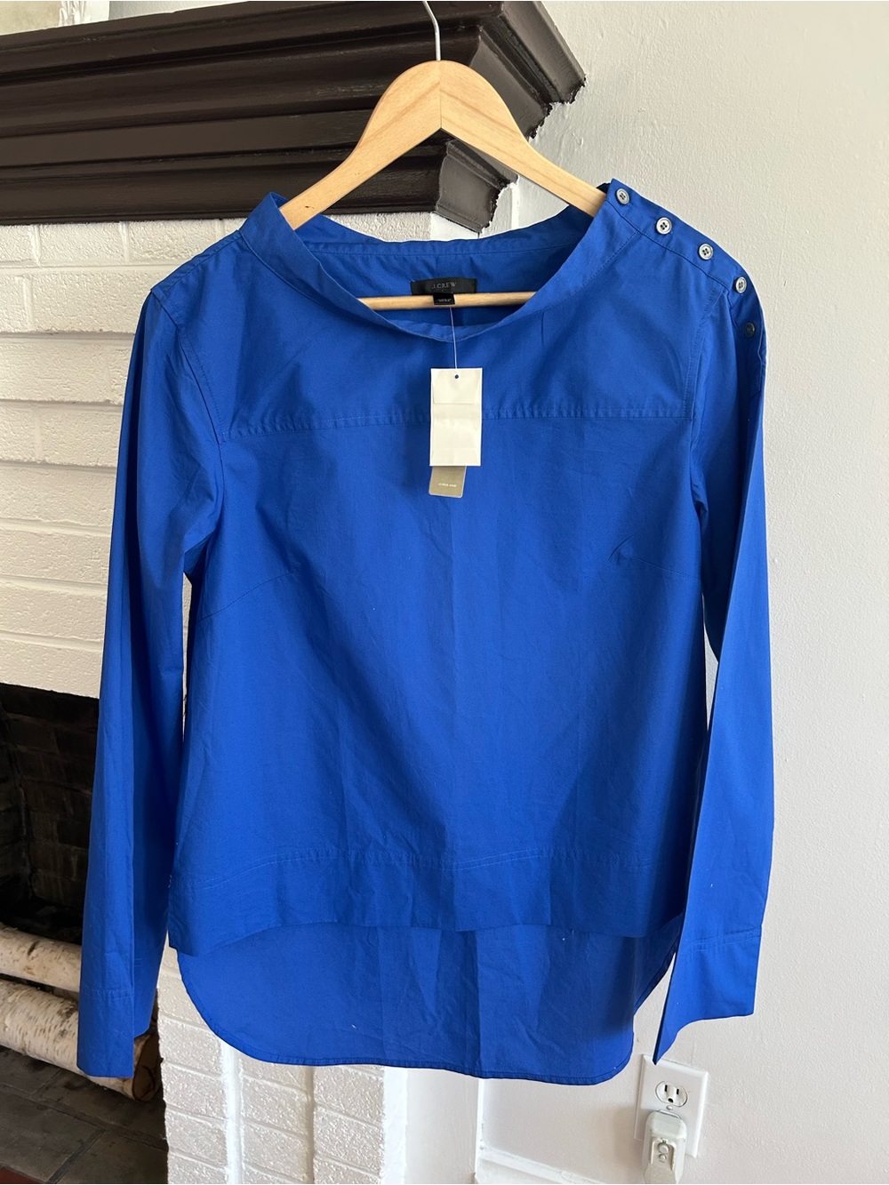 J. Crew Royal Blue Button-Shoulder Long Sleeve Blouse